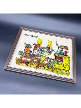 Vintage Wall Hanging Gracious Living Retro 1970s Framed Kitschy Humor Housewife